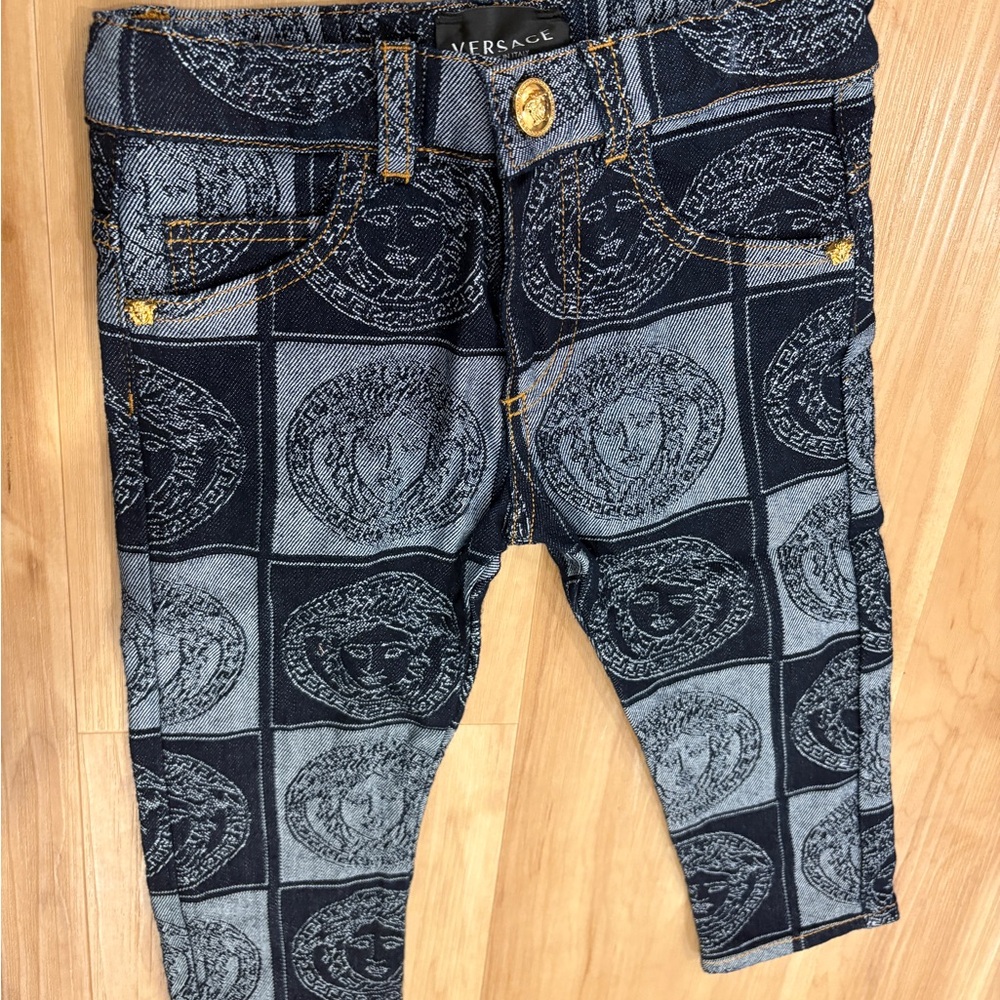 Versace Kids Dark Blue Medusa Pattern Jeans